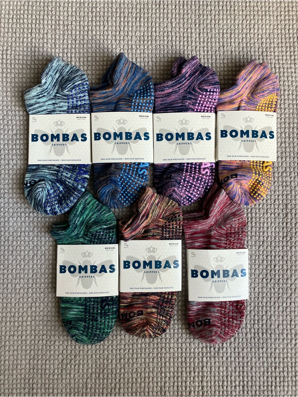 Bombas Everyday Gripper Ankle Sock 7 pairs assorted colours bundle NWT (M)